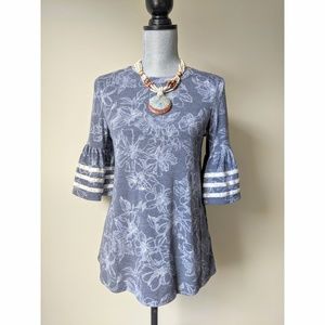 [Gypsy Magic] Slate Floral & Stripe Blouse